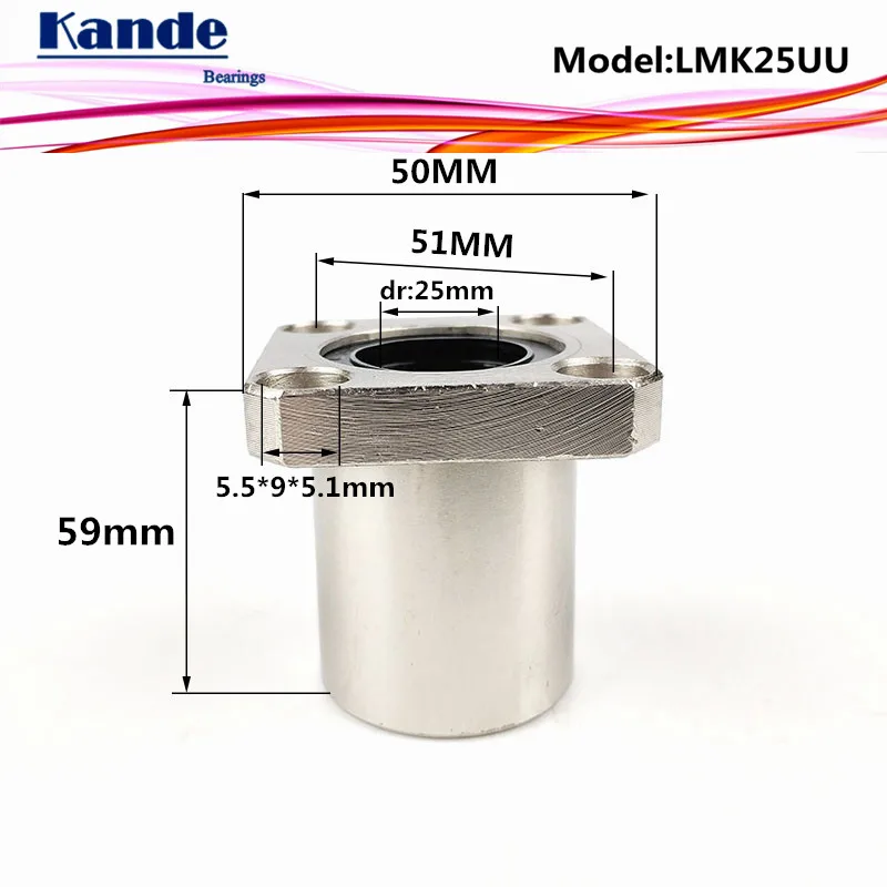 Kande Bearings LMK25 UU  2pcs LMK25UU Square Flange Linear Bearing dr: 25mm LMK25