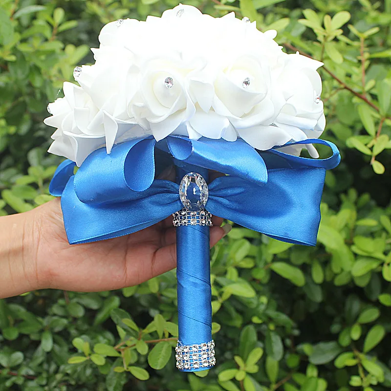 AUF LAGER Günstigste PE Rose Brautjungfer Hochzeit Schaum blumen Rose Braut bouquet Band Gefälschte Hochzeit bouquet de noiva 14 Farbe