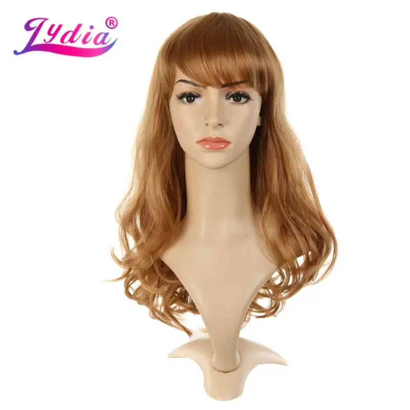 

Lydia Dancing Wavy Mixed Color #27/30 Long Synthetic Wigs With Skin Topper Free-Sided Bang Kanekalon Wigs For Women Brown Blonde