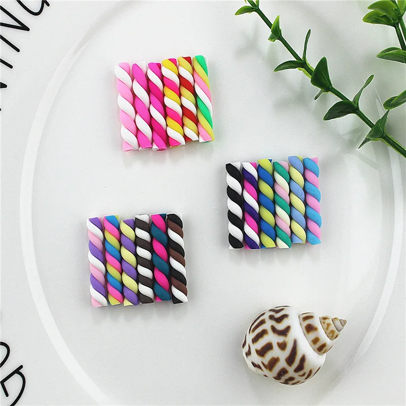 10pcs 18colors 25*5mm Kawaii Spiral Marshmallow Candy Polymer Clay Cabochons Flatback For DIY Phone Decoration