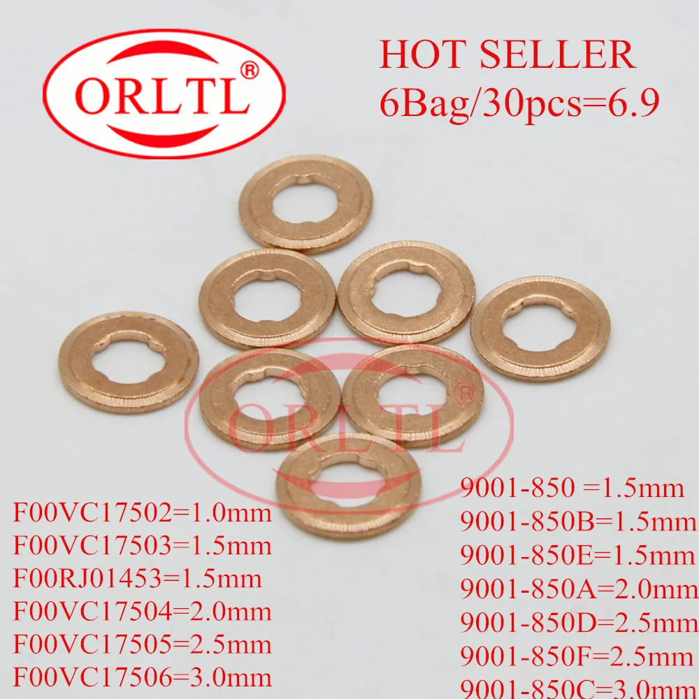 30PCS=6Bag ORLTL Injector Copper Washer 9001-850 9001-850B 9001-850E 9001-850A 9001-850D 9001-850F 9001-850C Size 1mm-3mm Washer