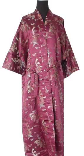 Ladies Robes Chinese Kimono Robe Satin Dragon Phoenix Bath Robe With Belt Sleepwear Robes S M L XL XXL XXXL -WR0028