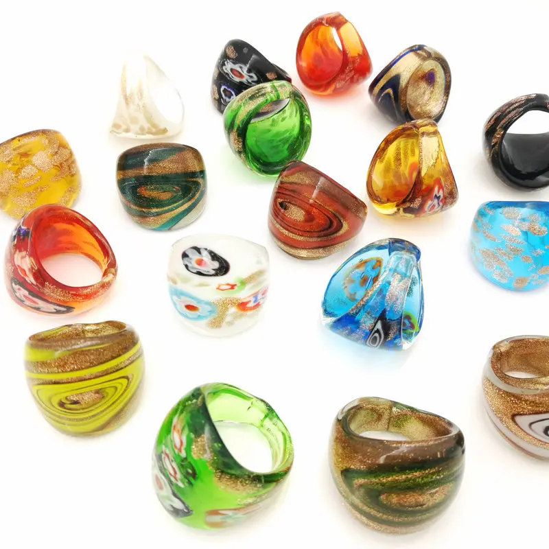 30 PCS Colored Glaze Rings Set with Mura Hot Foil Mixed Colors 17-19mm per Ring for DIY Crafts And Jewelry Making