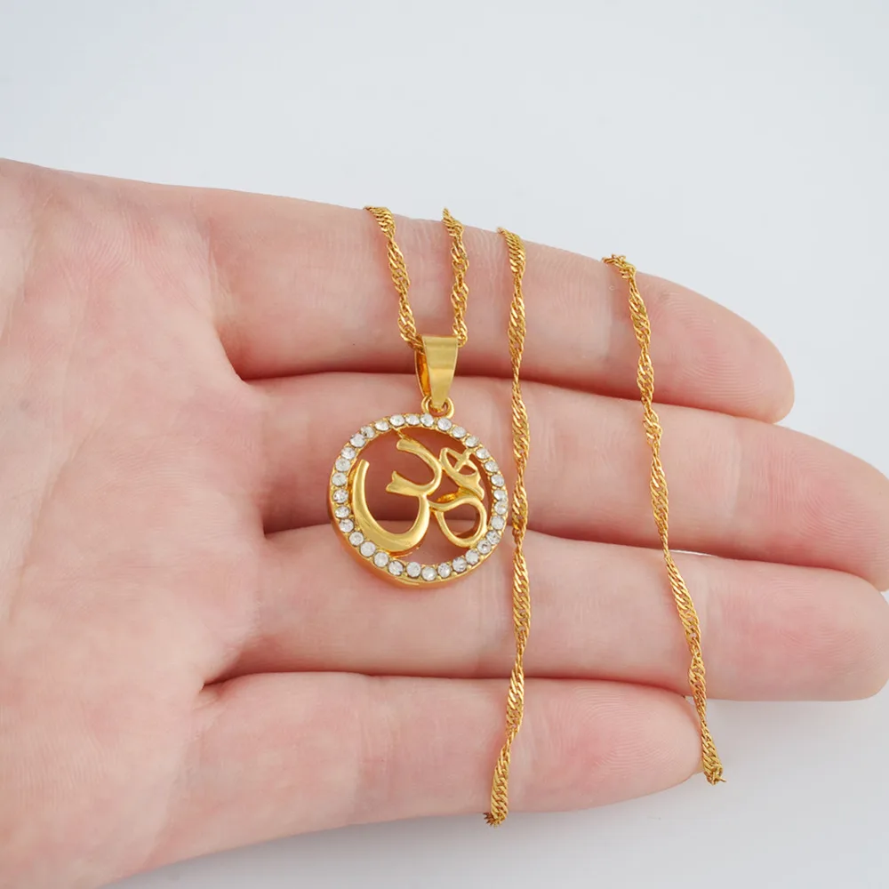Anniyo Hindoo Jewelry, Hindu Buddhist OM Pendant Necklace Hinduism Yoga India Outdoor Sport Chain Gold Color Women