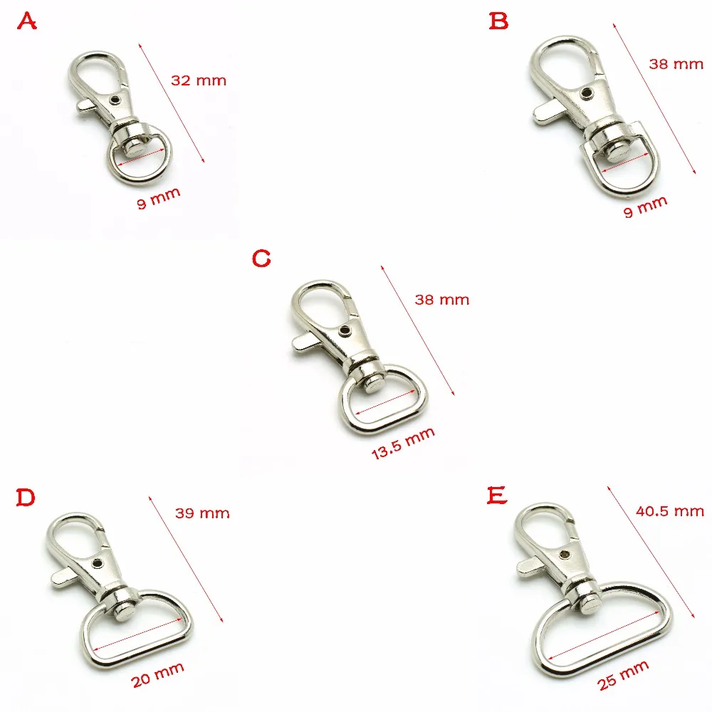 5pcs/pack Matel Snap Hooks Rotary Swivel For Backpack Webbing 13mm 20mm 25mm Nickel Plated Lobster Clasps