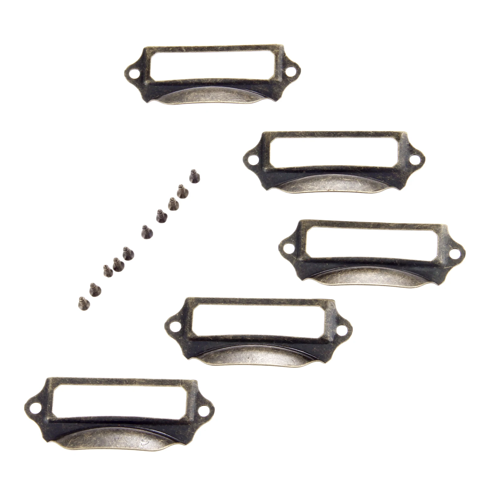 DRELD 5 Stück Antik-Messing/Rot-Kupfer-Etiketten-Zugrahmen-Griff, Datei-Namenskartenhalter für Möbel, Schrank, Schublade, Box, 69 x 30 mm