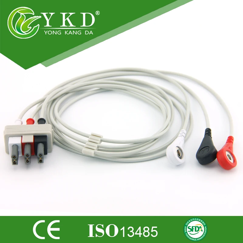 

ECG cable leadwires, 3 leads, snap AHA, CE&ISO13485, Free shipping!