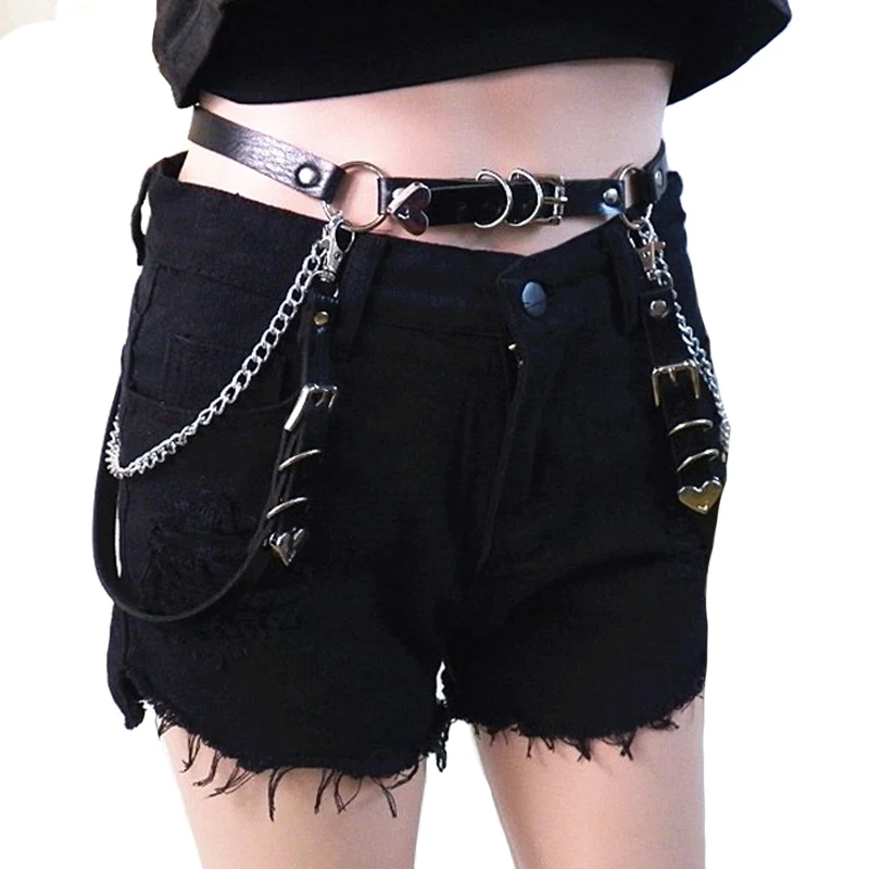 

New men women Punk tassel Chains Fashion Rock Unisex Hip-hop pu leather harness belts Pants metal Chain Gift Waist Accessories