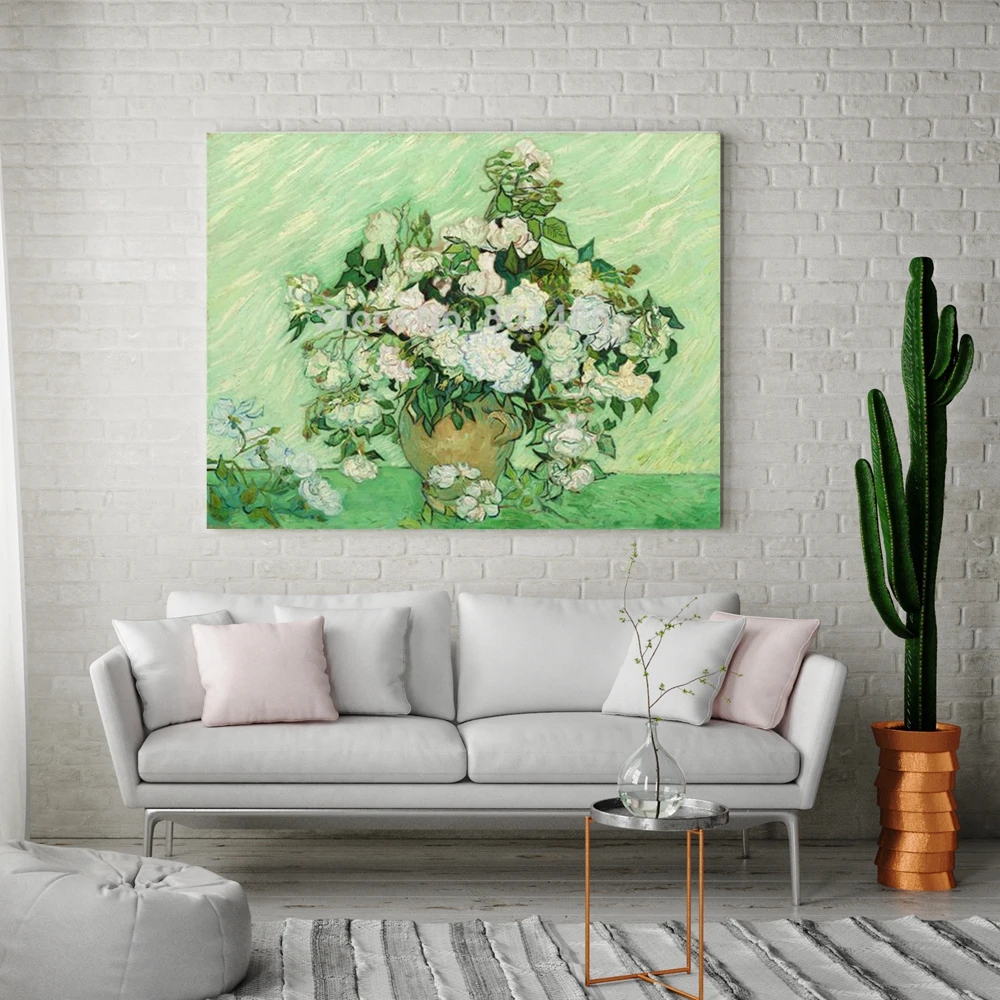 

A Vase of White Roses Canvas Painting for Dining Room Wall Decor Vicent Van Gogh Artwork Prints Vintage Home Decoration Dropship