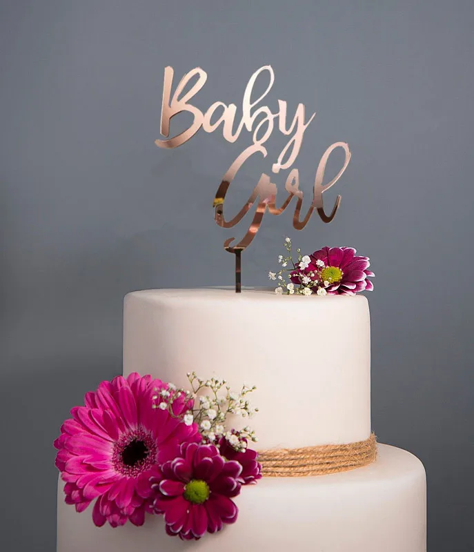 Acrylic Rose Gold Baby Girl Cake Topper for Baby Girl Shower Deocration Children's Baby Birthday Cake Topper