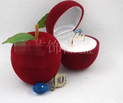 

20pcs/lot cute fruit apple jewelry box cartoon red green velvet ring necklace box