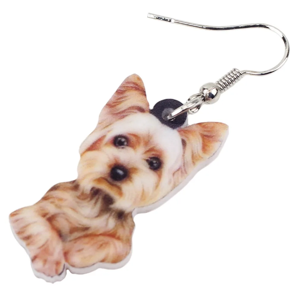 Bonsny Acrylic Cute Yorkshire Terrier Dog Big Long Dangle Drop Earrings  Novelty Animal Jewelry For Girls Women Ladies Wholesale