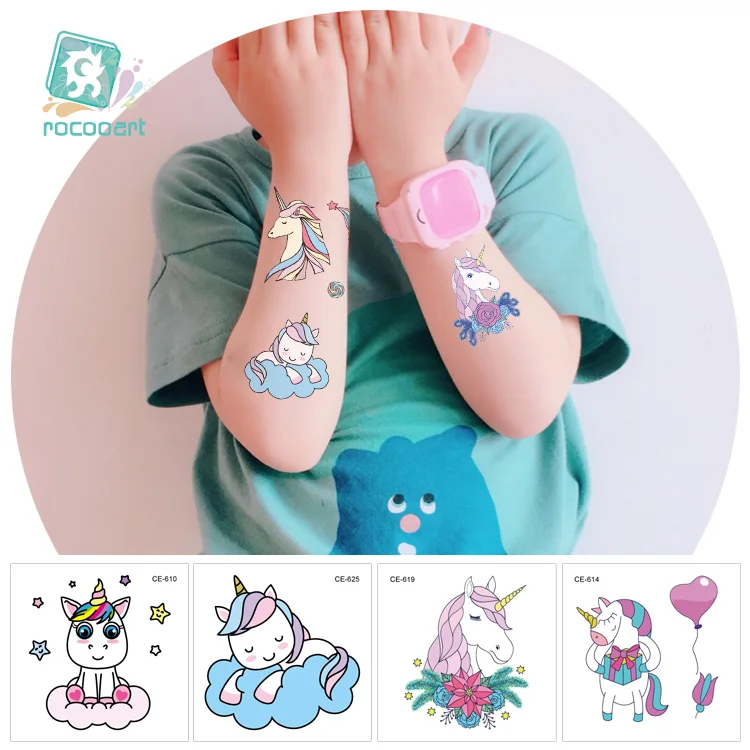 Rocooart Hot sale Mini Unicorn Horse Tattoo Design For Boys Girls Kids Waterproof Temporary Tattoo Sticker For Children