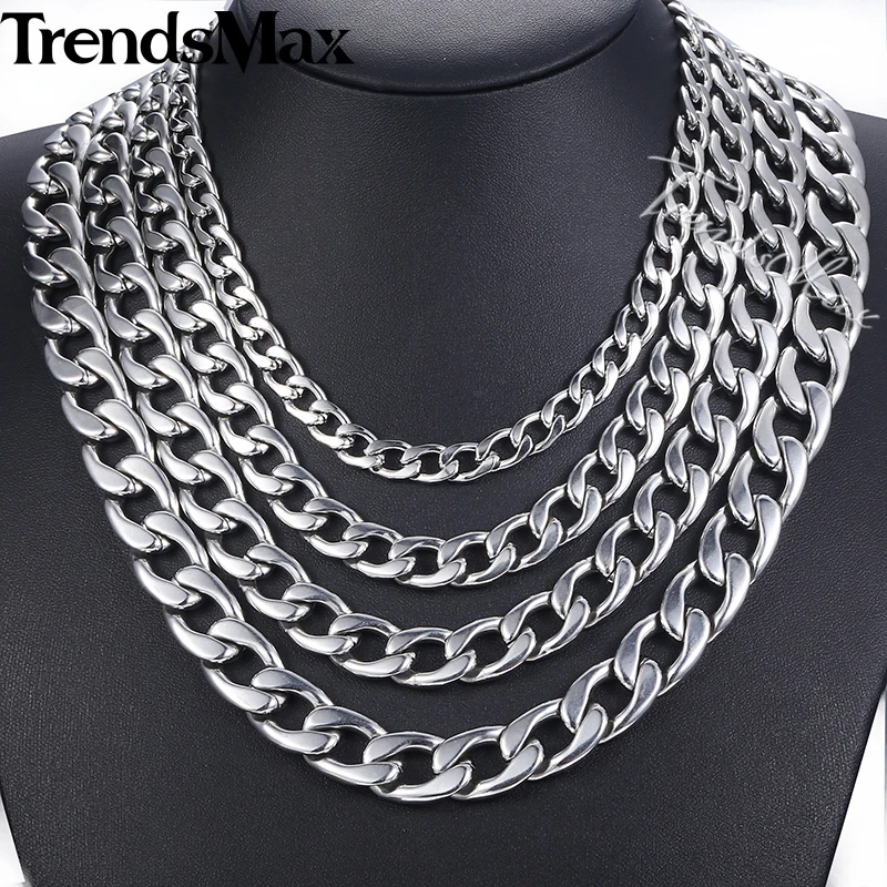 11-15mm High Polished Stainless Steel Cuban Necklace for Men Steel Curb Chain 18-36