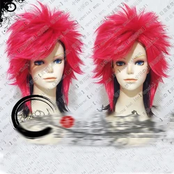 Matsumoto Hideto X-JAPAN hide 45cm Black and Rose Red Mix Short Fluffy Layered Cosplay Costume Wigs + Wig Cap