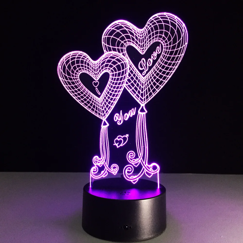 7 color 3d visual LOVE ornament Acrylic led night light Remote control Room Action figure lovers gift B07