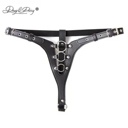 DAVYDAISY Women Chastity Belt Metal Rings Sexy Panties PU Leather Thongs Sexy Lingerie Exotic Briefs Female Underwear UN518