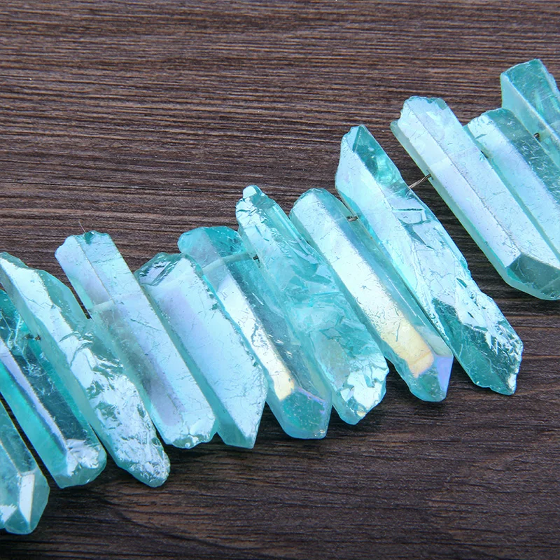 Transparency Blue Natural Crystal Healing Quartz Points Graduated Tusk Top Drilled Stick Beads Pendants Fashion Jewelry For DIY