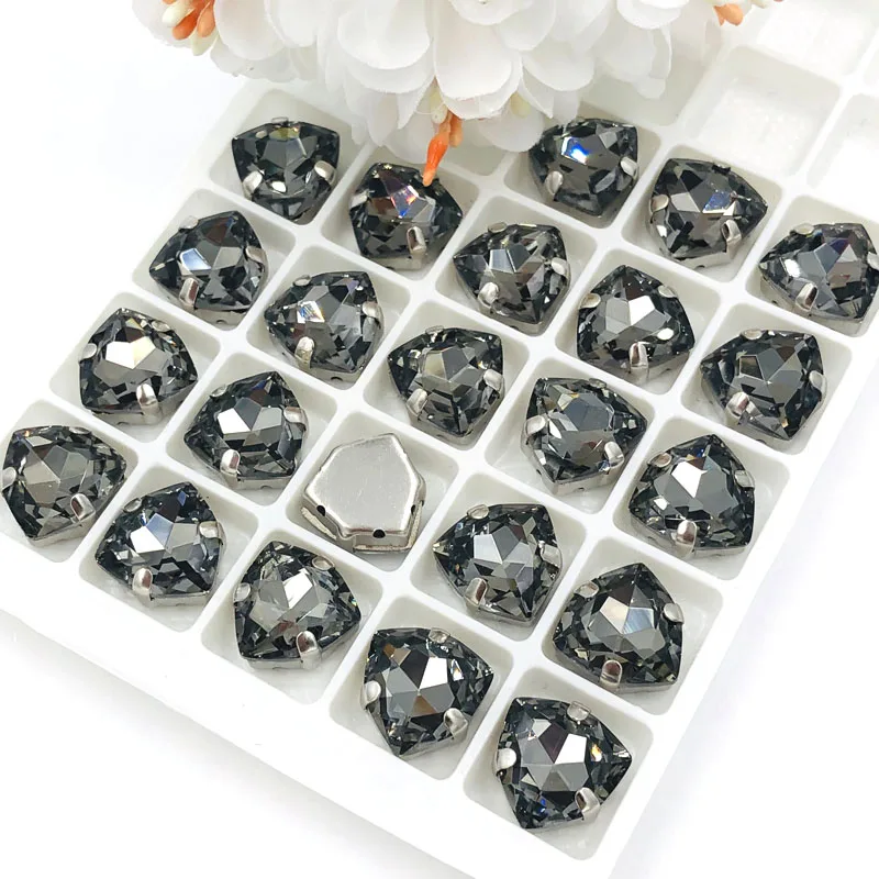 

High quality K9 Glass Crystal sew on rhinestones 12mm Fat Triangle shape Gray loose rhinestones diy/clothing dress accessories