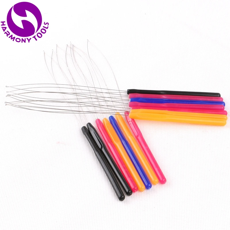 10 pieces mix colors plastic handle loop threader tools used with pliers and micro beads for micro rings hair extensions