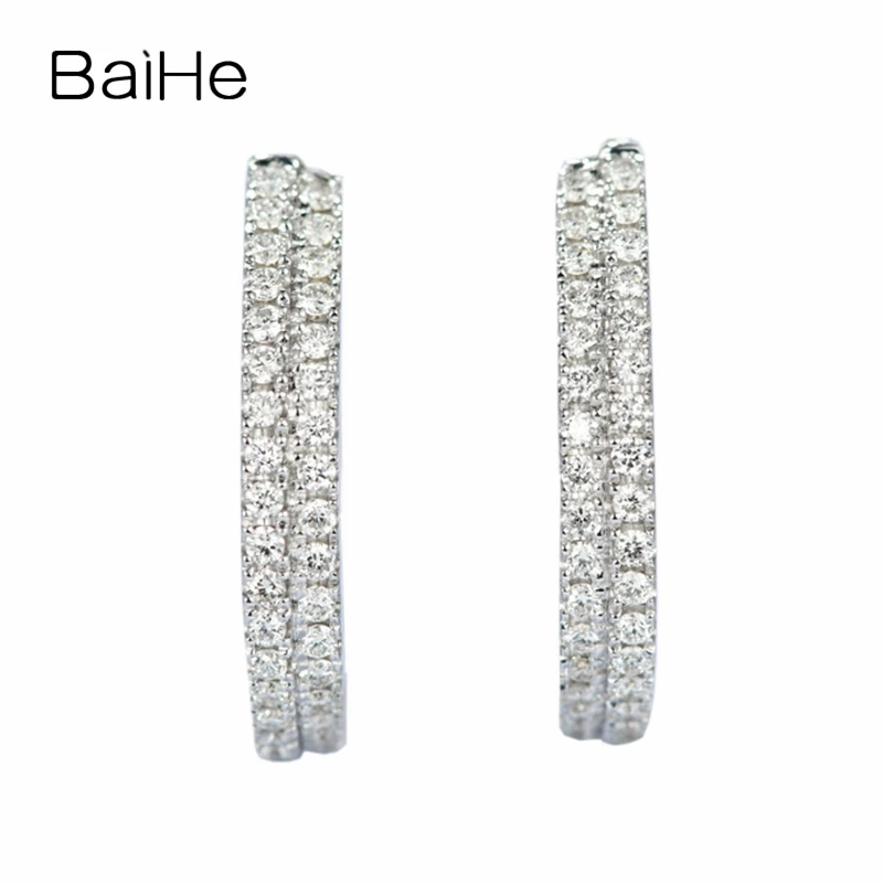 

BAIHE Solid 14K White Gold H/SI Round Natural Diamonds Earrings Women Wedding Gift Fine Jewelry Ear Clip Earrings Man Girl Gift