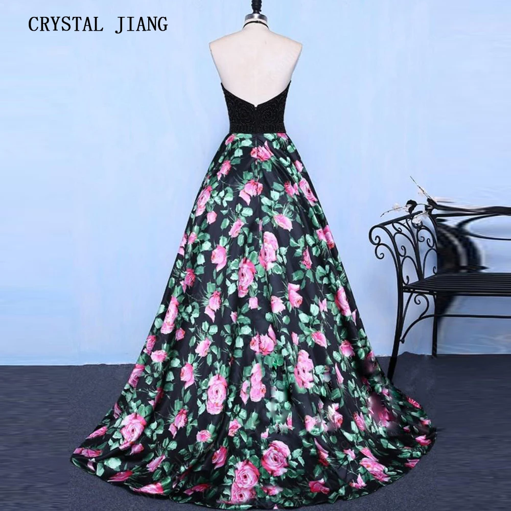 Nieuwe Collectie 2019 Sexy Halter Crystal Kralen Prom Gown Custom made EEN Line Bloemen Gedrukt Avond Prom Dresses Lange