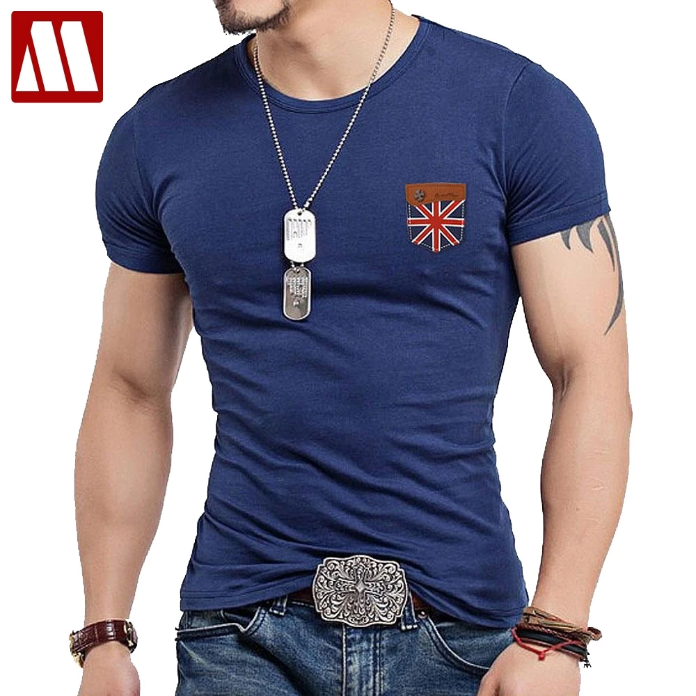 Fitness False Pocket T Shirt Men Designer Clothes Cross Flag Leather TShirts Male Military Casual T-Shirts O Neck Slim Fit Tops