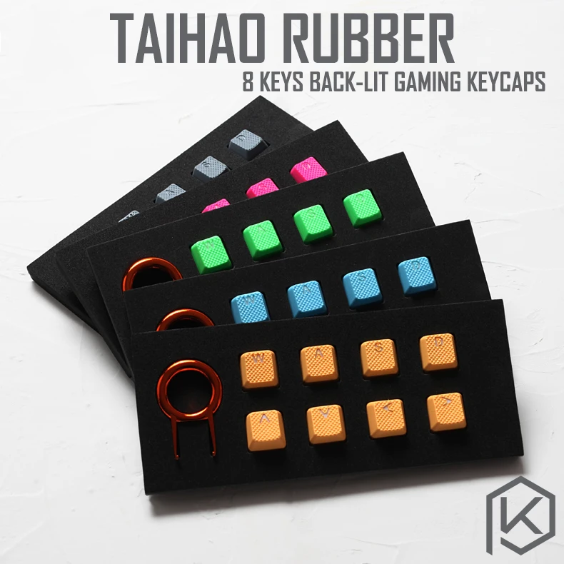 taihao Rubber Gaming Keycap Set Rubberized Doubleshot Keycaps Cherry MX OEM Profile shine-through Set of 8 magenta light blue