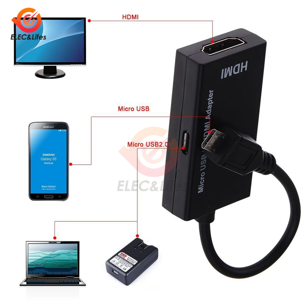 محول كابل محمول أسود MHL Micro USB إلى HDMI HD 1080p موصل ذكر لهواتف Samsung HTC Motorola Android