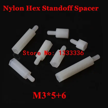 500pcs M3*5+6 Nylon Hex Standoff Spacer Male - Female 6mm Thread / Plastic Hexagon Pillar Screw Nut M3x5+6mm