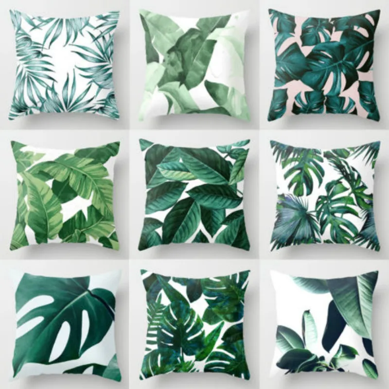 

Polyester Green Leaves Pillow Case Cover Chair Waist Cushion Pillow Cover Home