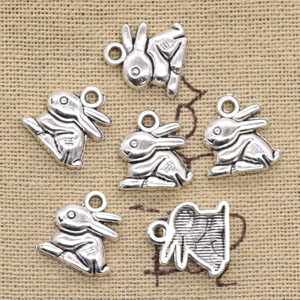 30pcs Charms Lovely Rabbit 14x13mm Antique Silver Color Pendants DIY Necklace Crafts Making Findings Handmade Tibetan Jewelry