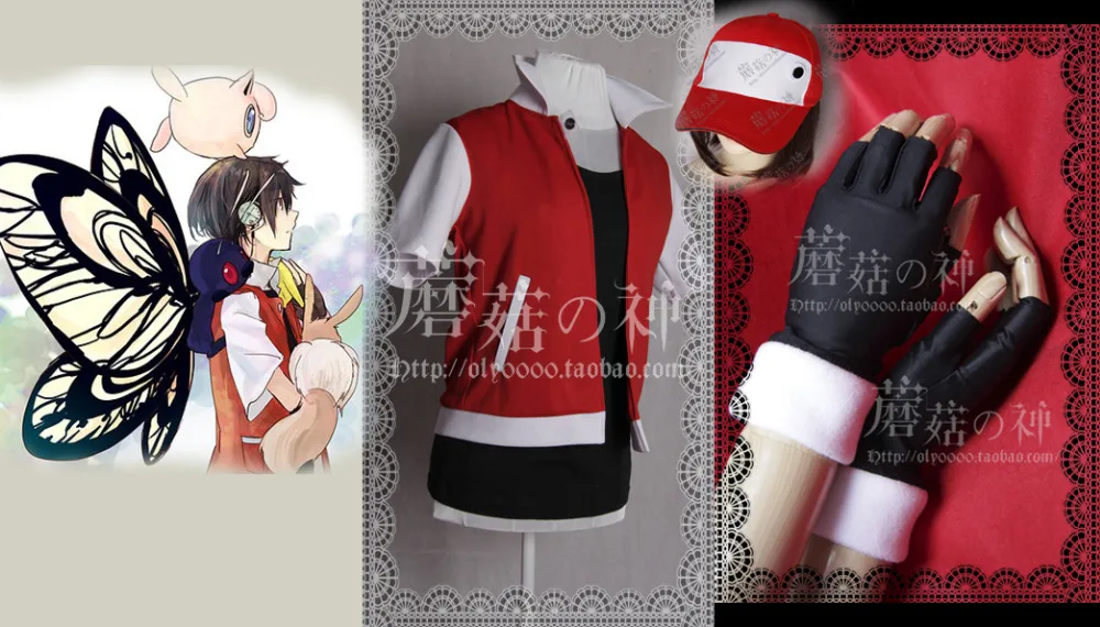 

Trainer Red Cosplay Costume custom any size Aed cosplay costume set top+coat+gloves+hat 11