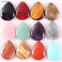 Gem Pendant Natural Stone Water Drop Bead Blue Lapis Black Onyx Pink Quartz Crystal Necklace Pendant for Women Jewelry Gift 1Pcs