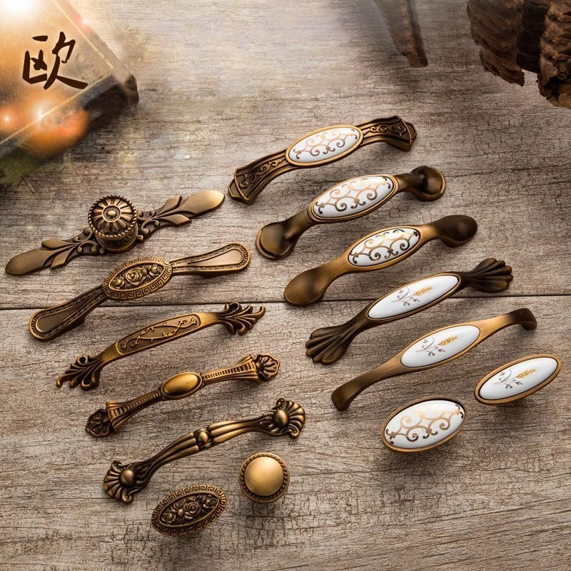 Antique Bronze Door Handles Noble Drawer Pulls Vintage Kitchen Cabinet Handles and Knobs Retro Furniture Handles Hardware