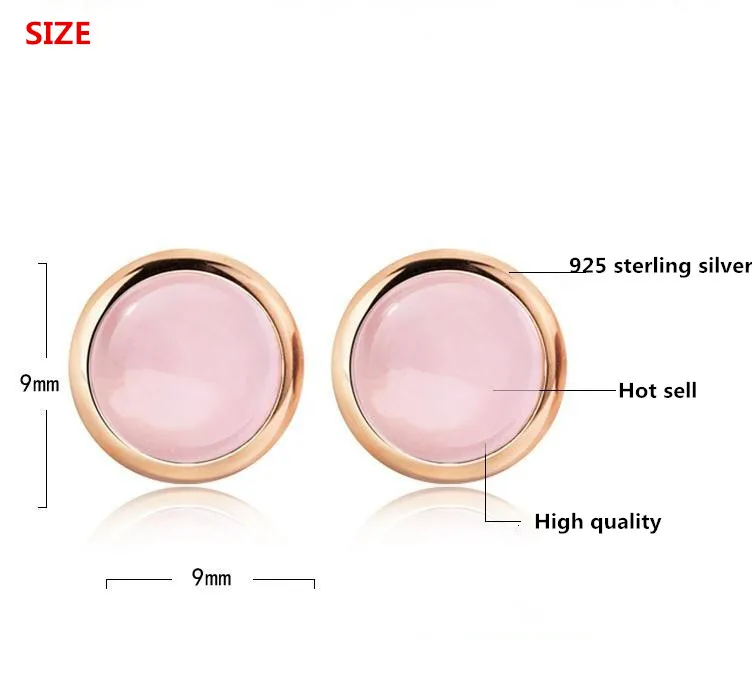 100% 925 sterling silver hot sell natural pink opal stone ladies'stud earrings wholesale jewelry birthday gift drop shipping