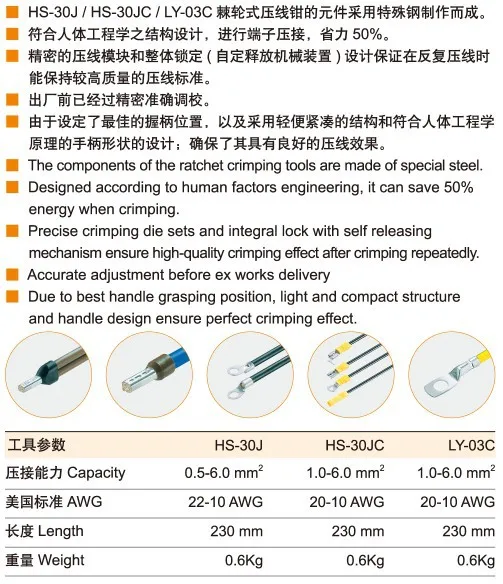 Crimping Pliers Clamp Tools Cap/coaxial Cable Terminals Kit 230mm HS-30J Multi Functional Carbon Steel Multifunctional