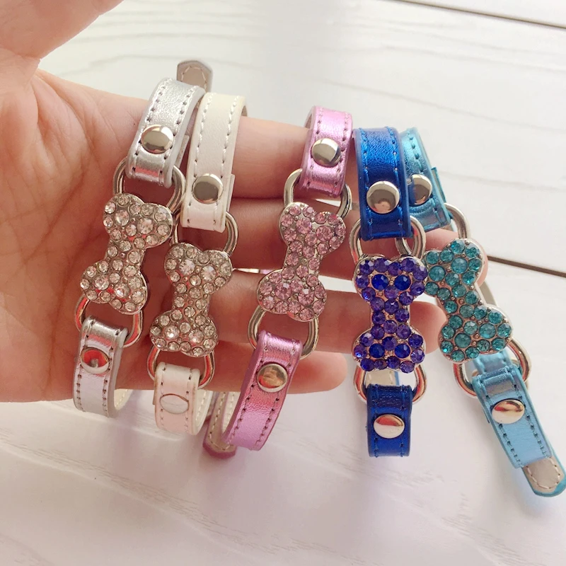 Bling Bone Pet Dog Collar with Rhinestone For Puppies Small Animals Cat Little Breeds Chihuahua Yorkshire Accessories Products