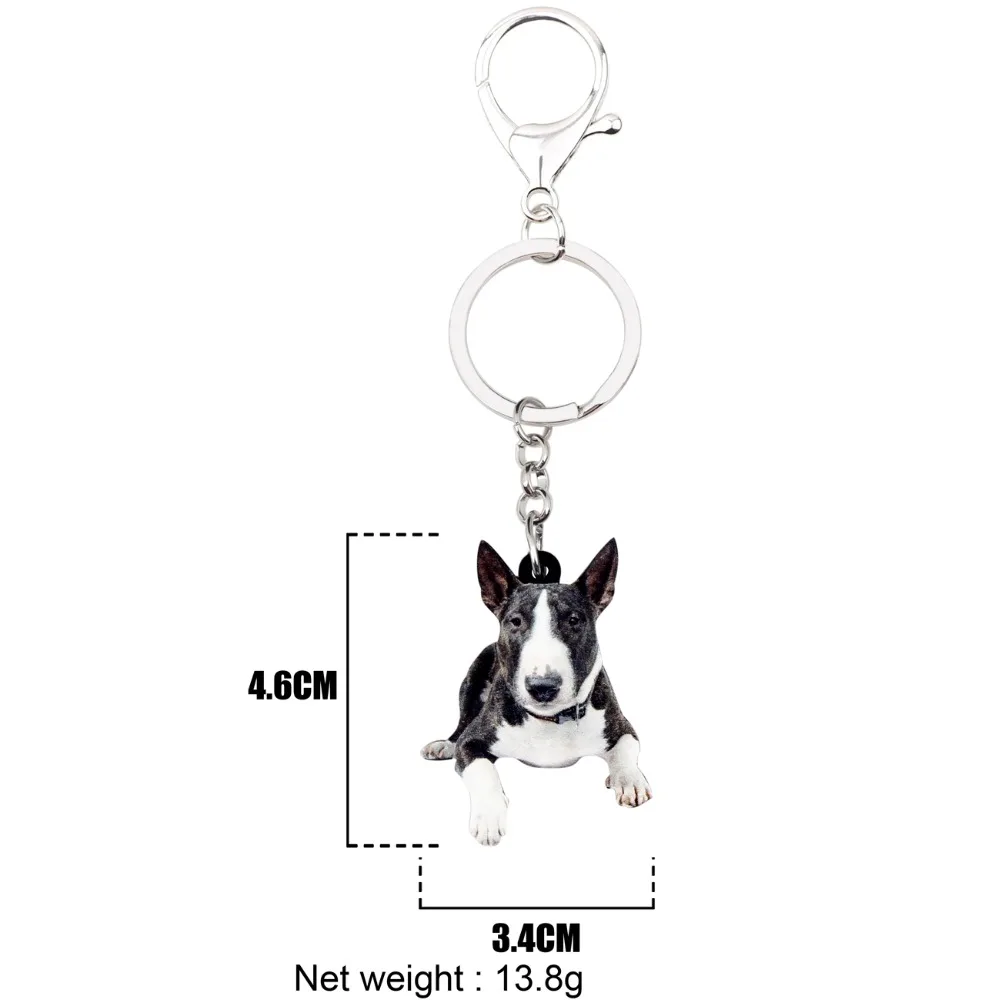 WEVENI Acrylic American Pit Bull Terrier Dog Key Chains Pendant Rings Cute Animal Jewelry For Women Girls Handbag Charm Bulk