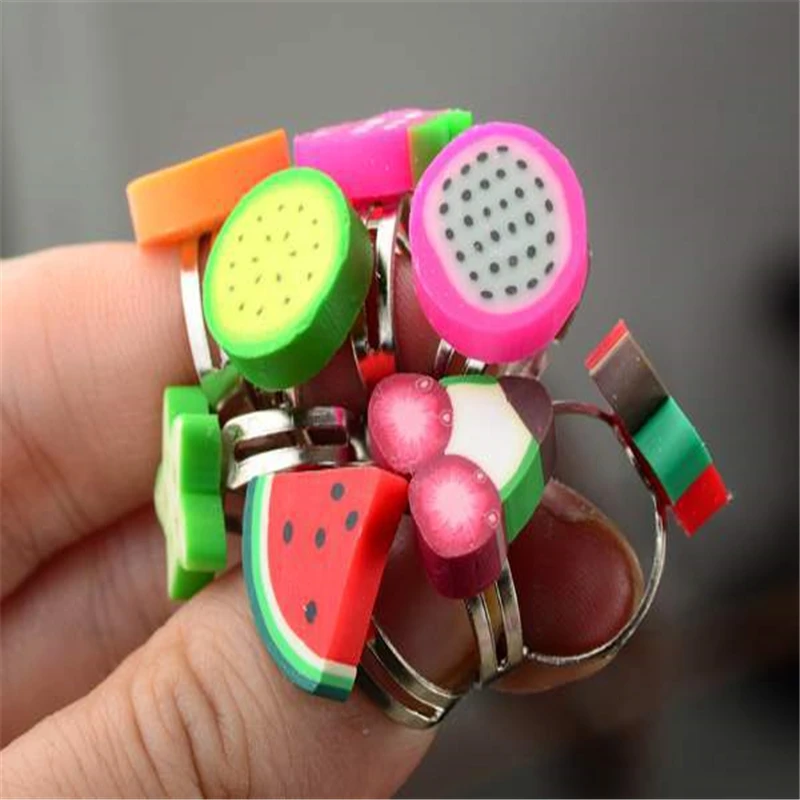 PINKSEE 10Pcs Mixed Colors Polymer Clay Children Kids Flower Finger Rings Lovely Fashion Jewelry For Gift Adjustable Wholesale