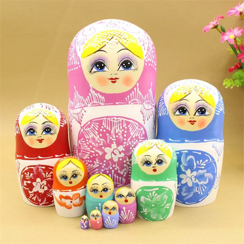 Mnotht Set 10 pcs Russian Traditional Nesting Dolls Matryoshka Exquisite Hand Painted Dry Basswood Russian Doll Toys L30