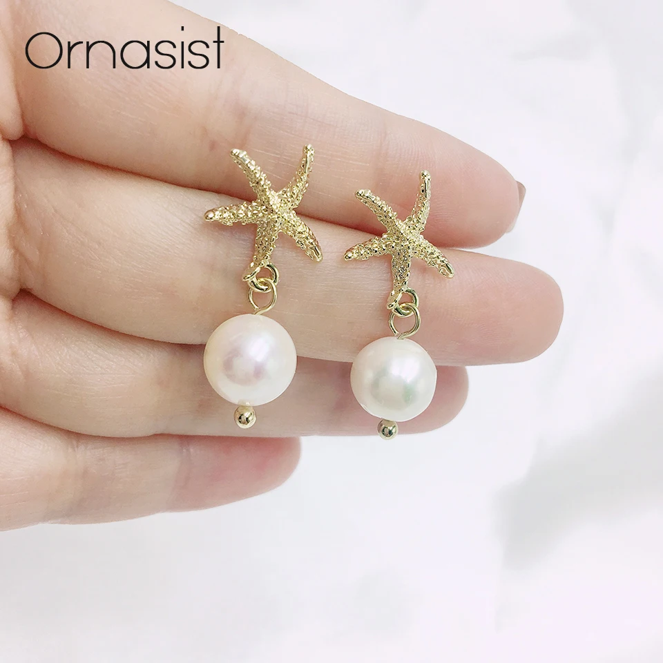 Simple Starfish Natural Pearl Stud Earrings  Statement Irregular Freshwater Bead Earring Women Pendientes Jewelry Gift