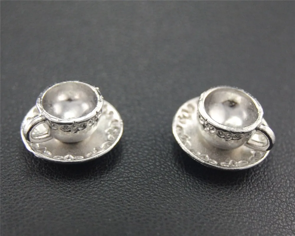 8pcs  Silver Color 3D Coffee Cup Charm Handmade Teacup Charms Pendants Jewelry Findings A1739