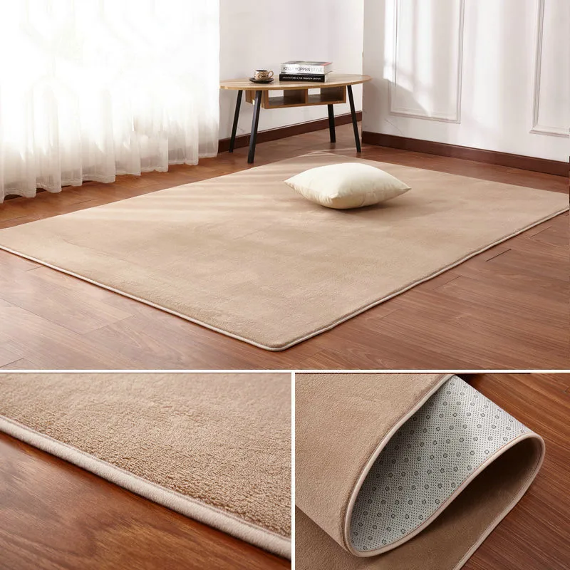 Solid color thick coral fleece carpet living room coffee table blanket bedroom bedside rectangular window rug Tatami yoga mat