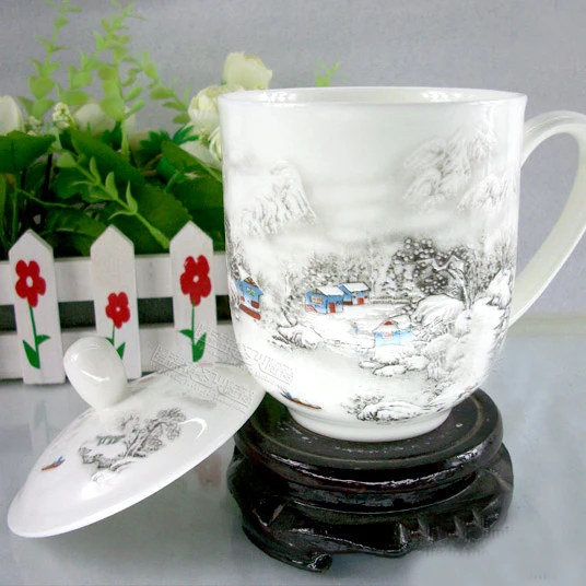 Free shipping Ceramic Cup,Jingdezhen bone china cup with lid,Office individual Handpainted cup