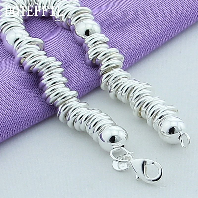 DOTEFFIL 925 Sterling Silver Solid Manik-manik Penuh Lingkaran Gelang Rantai untuk Wanita Pria Pernikahan Pesta Pertunangan Perhiasan