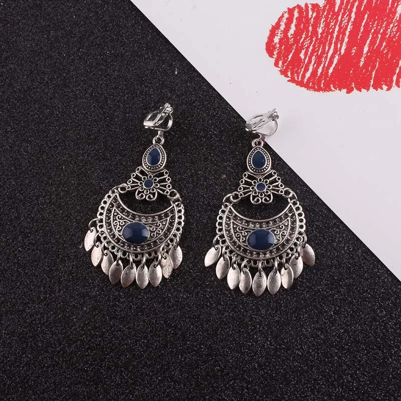 JIOFREE 5 color tassel Vintage Clip on Earrings Without Piercing For Women Ethnic Jewelry wholesale