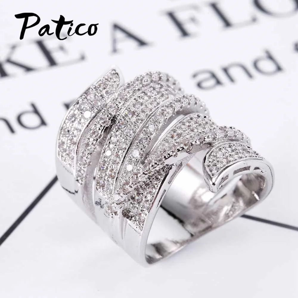 Big Size Rings For Women Micro 925 Stelring Silver Needle AAA CZ Stone Wedding Rings For Female Bague Anillos Wide Rings Gifts