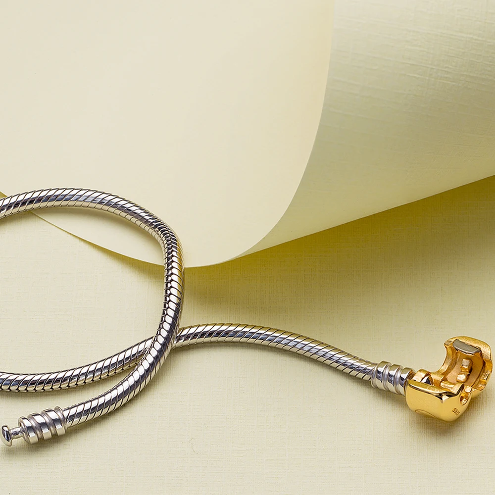ATHENAIE 925 Sterling Silver Snake Chain Bracelet With the Lock Color 18kt Gold For Charm Bracelets & Bangles Jewelry Diy