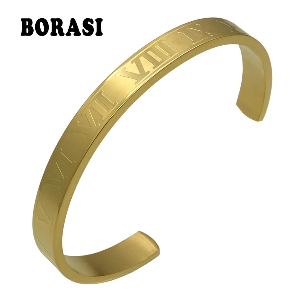 

Hot Sell Titanium Stainless Steel Bangle Roman Numerals Gold Color Cuff Bracelets Love Letter Bracelet Men Women Open Bangles